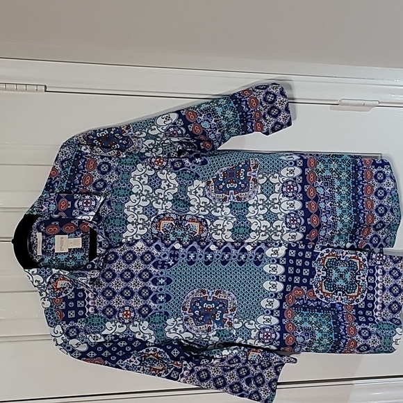 Chico's No Iron Paisley Midsleeve Top Size 8 - Picture 1 of 6